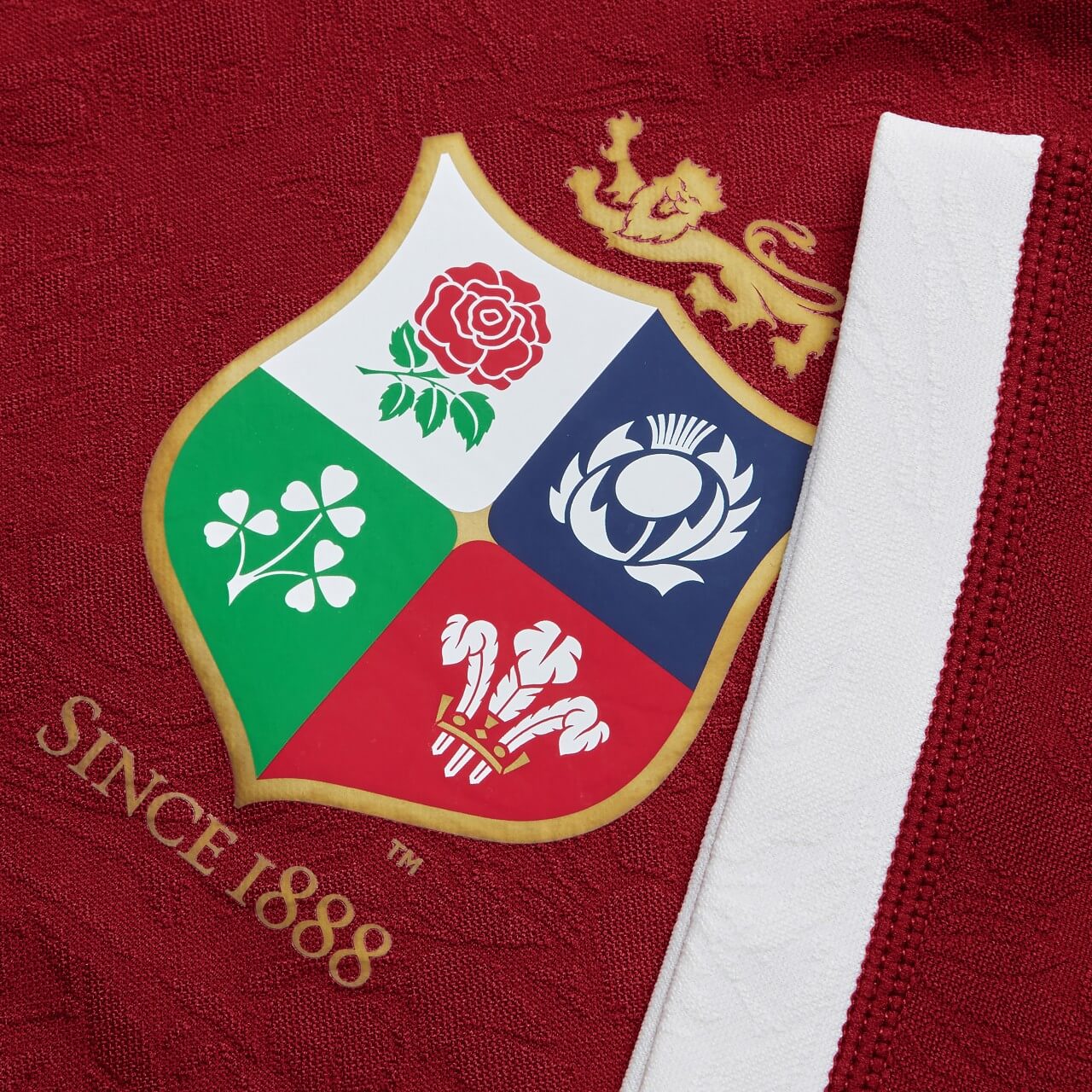 The British & Irish Lions badge on the jersey, featuring England’s rose, Scotland’s thistle, Ireland’s shamrock and Wales’ feather